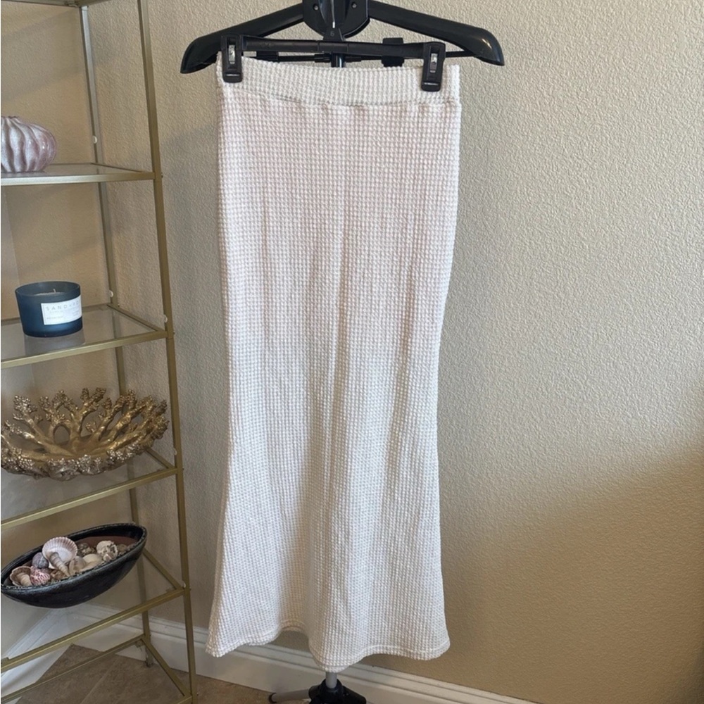 White Cotton Knit Long‎ Straight Women's Skirt, Casual Spring Summer